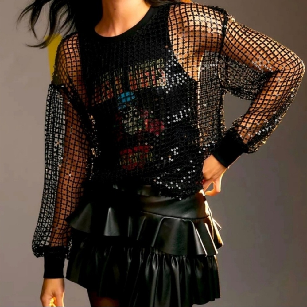 Guns & Roses Black Sequin Mesh Sweater